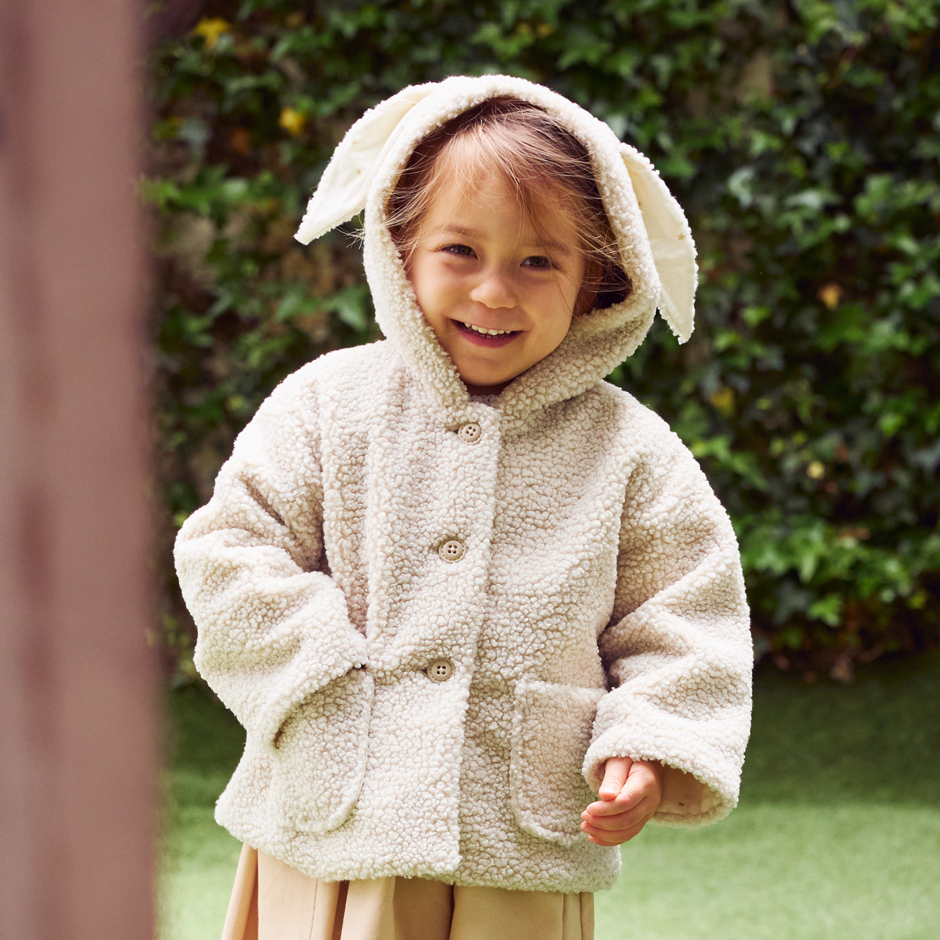 ボアうさぎ耳コート アイボリー 70-80・80-90・90-100・100-110cm