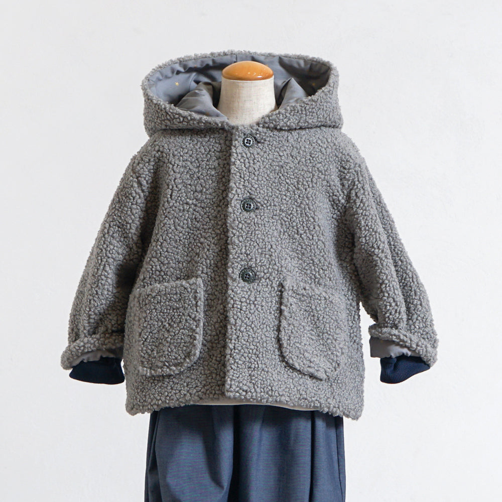 ボアくま耳コート グレー 70-80・80-90・90-100・100-110cm