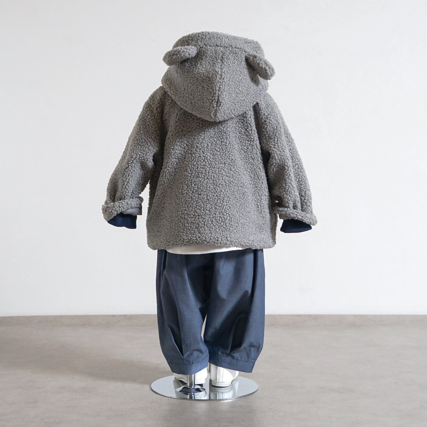 ボアくま耳コート グレー 70-80・80-90・90-100・100-110cm
