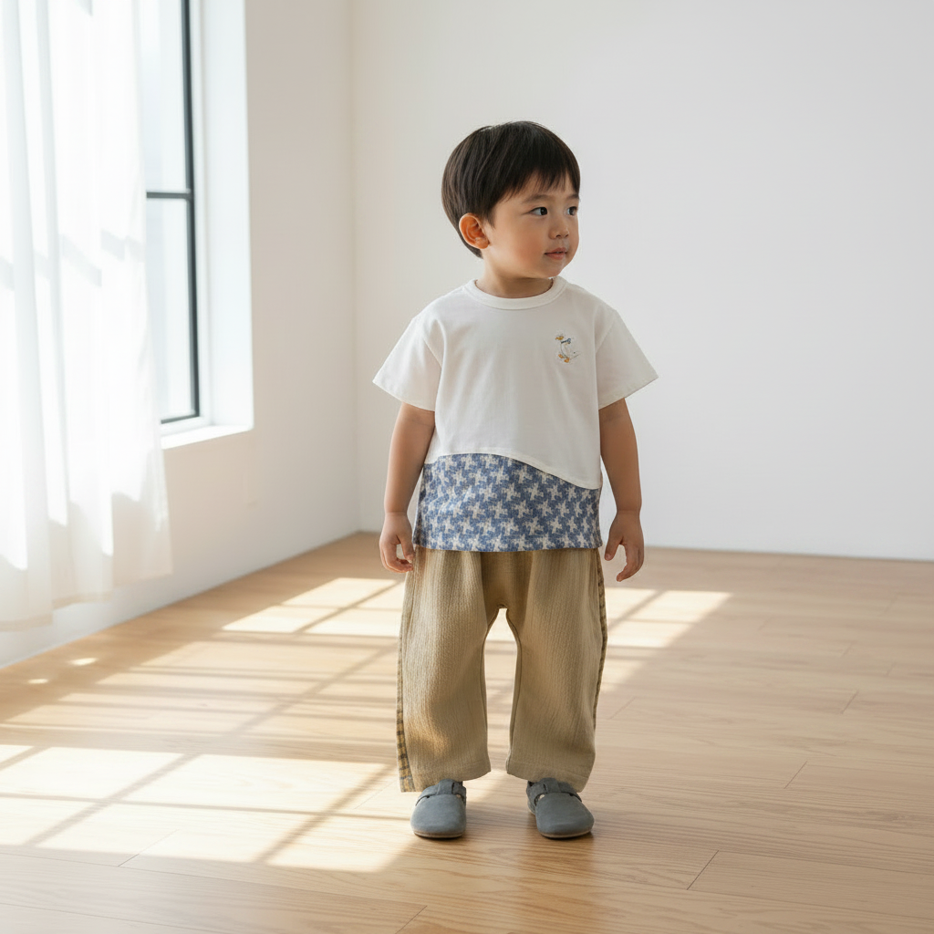 アヒル刺繍Tシャツ ライトブルー 80・90・100・110cm