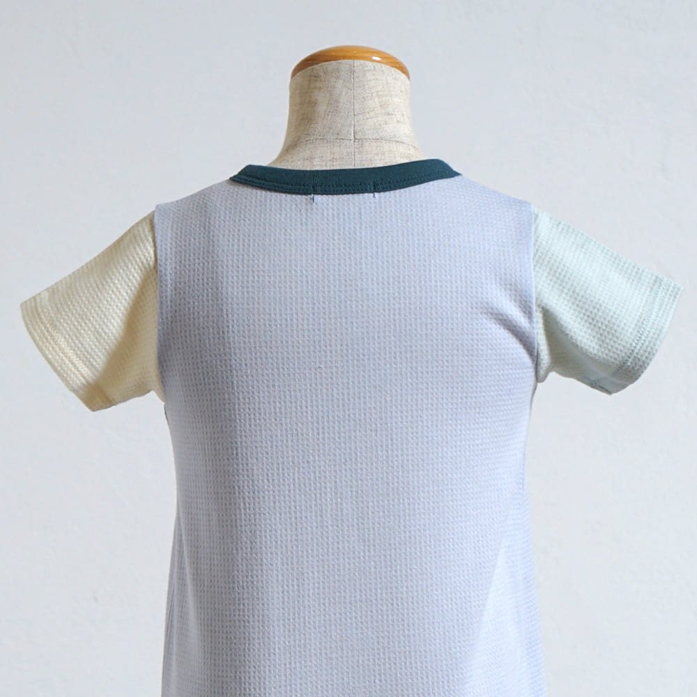 きつねワッフル配色ロンパース ライトブルー 70・80cm