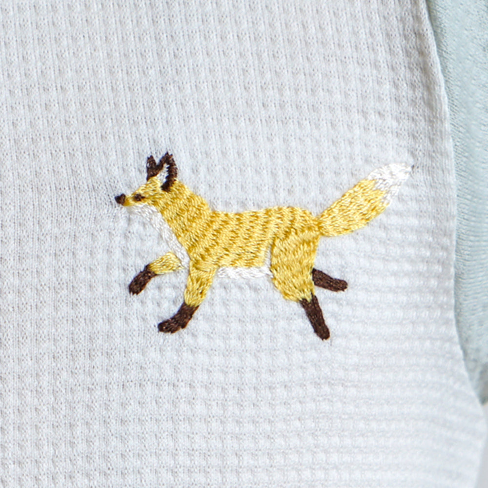 きつねワッフル配色ロンパース ホワイト 70・80cm