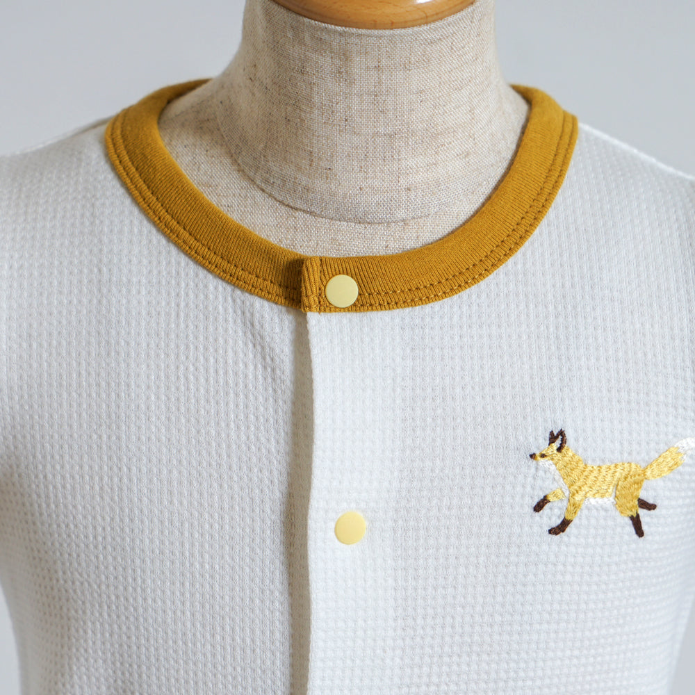 きつねワッフル配色ロンパース ホワイト 70・80cm