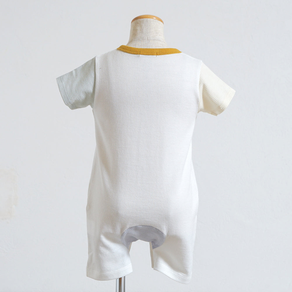 きつねワッフル配色ロンパース ホワイト 70・80cm