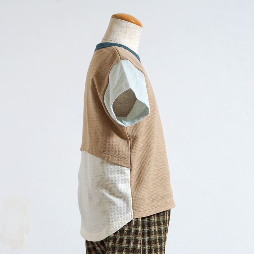 きつねワッフル配色Tシャツ ブラウン 80・90・100cm
