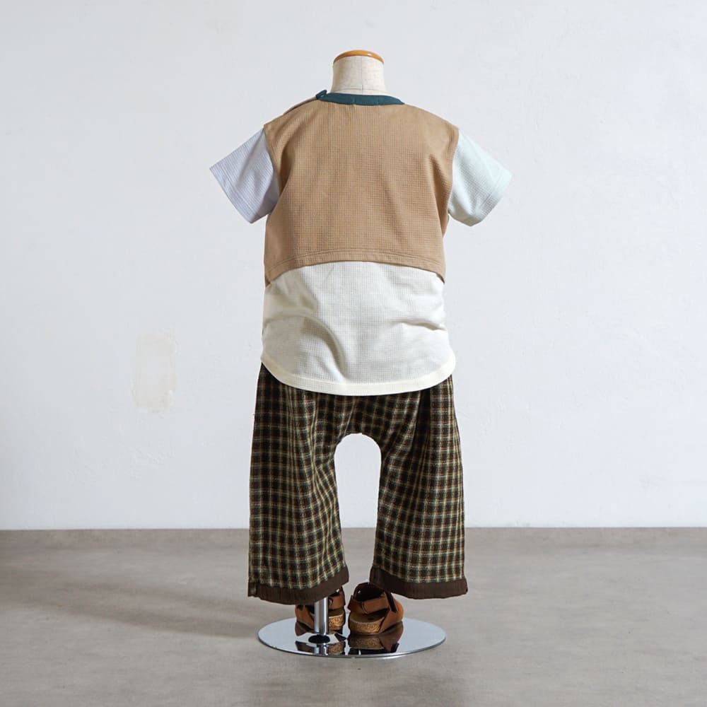 きつねワッフル配色Tシャツ ブラウン 80・90・100cm