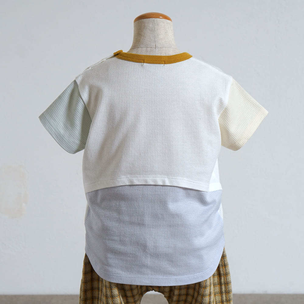 きつねワッフル配色Tシャツ ホワイト 80・90・100cm