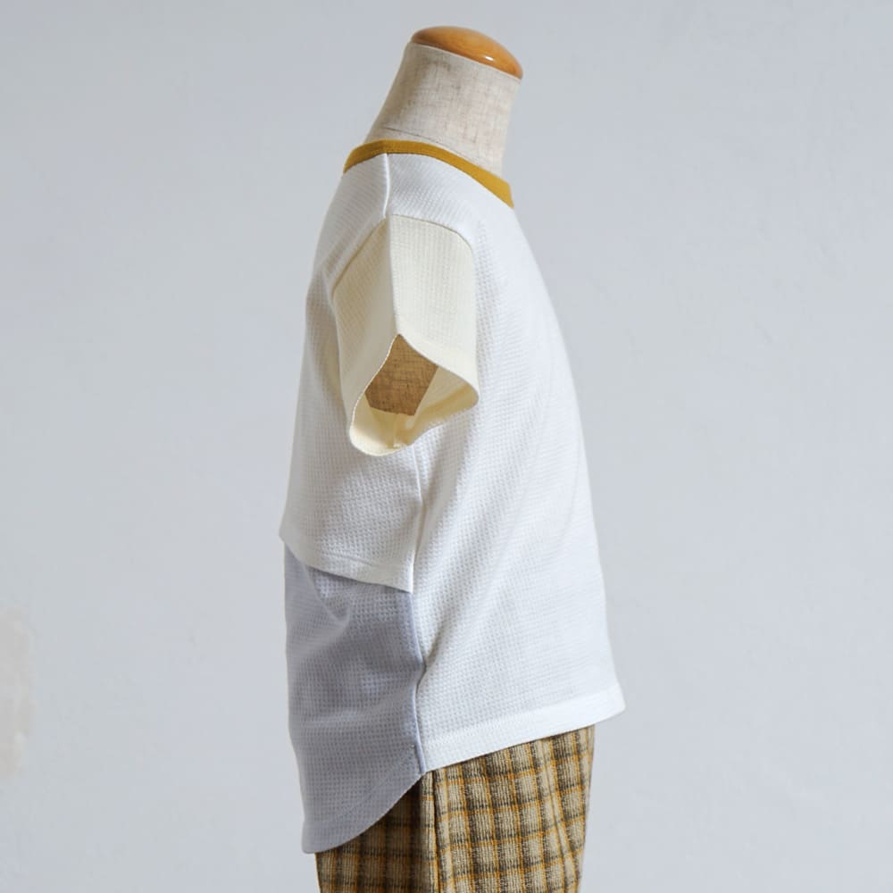 きつねワッフル配色Tシャツ ホワイト 80・90・100cm