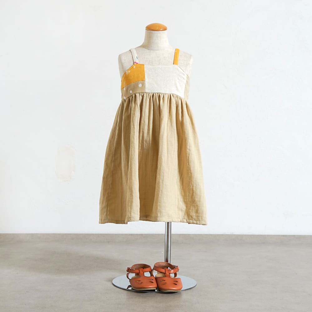 パッチワークワンピース ベージュ 70-80・80-90・90-100cm