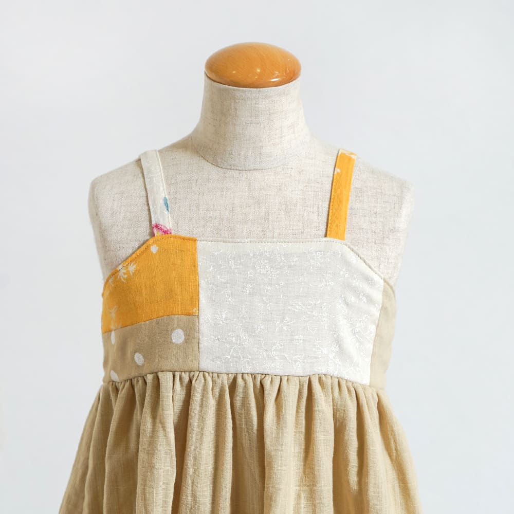 パッチワークワンピース ベージュ 70-80・80-90・90-100cm