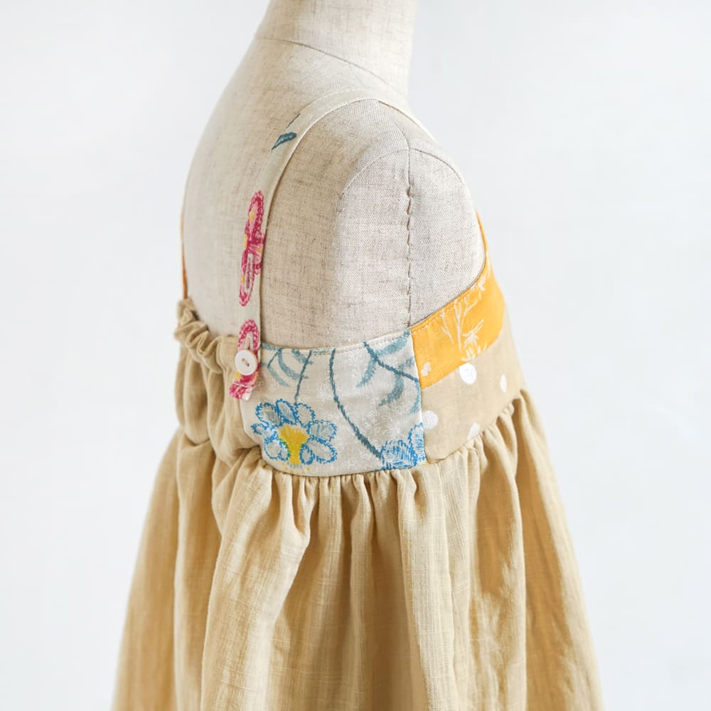 パッチワークワンピース ベージュ 70-80・80-90・90-100cm