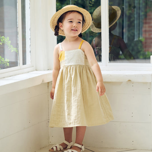 パッチワークワンピース ベージュ 70-80・80-90・90-100cm