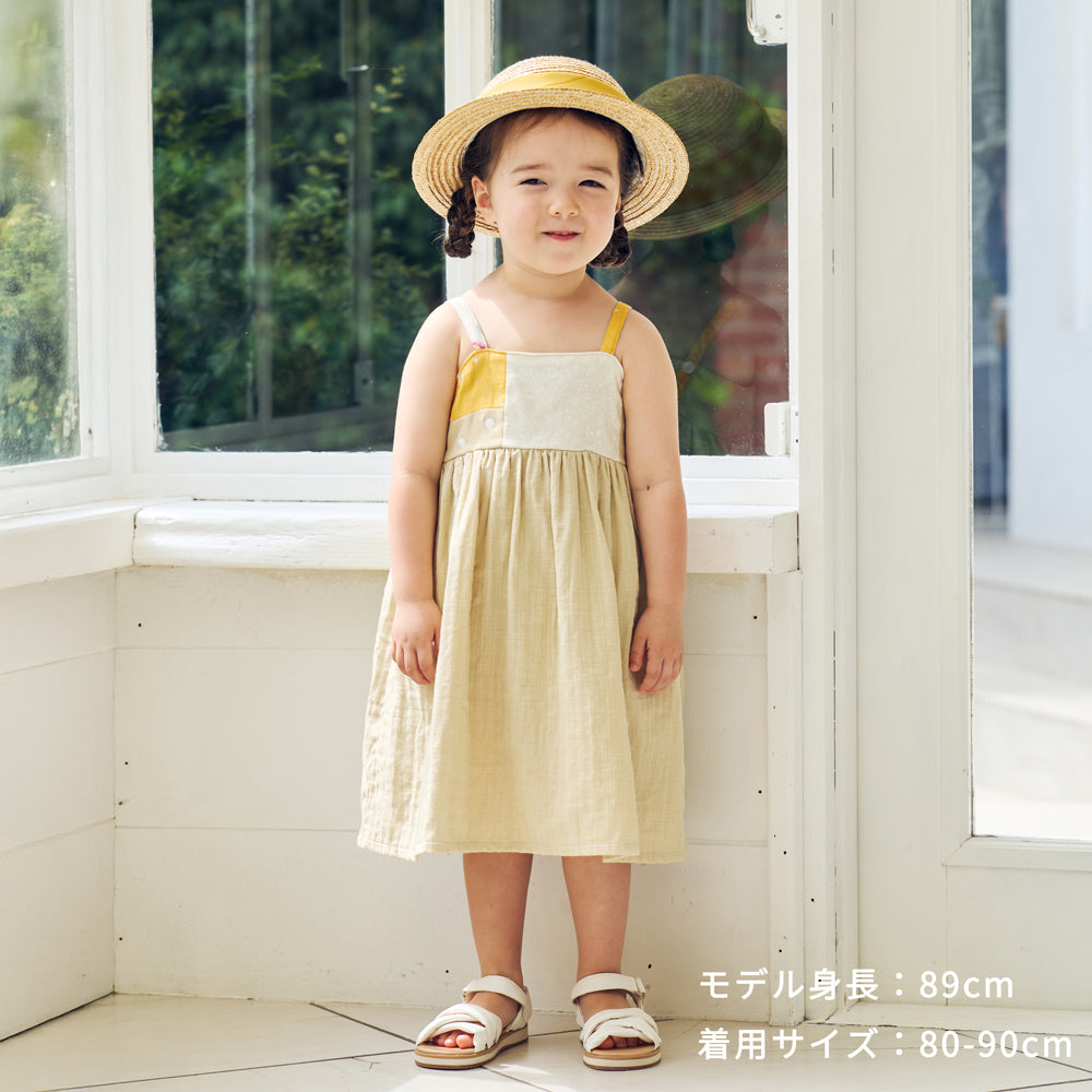パッチワークワンピース ベージュ 70-80・80-90・90-100cm
