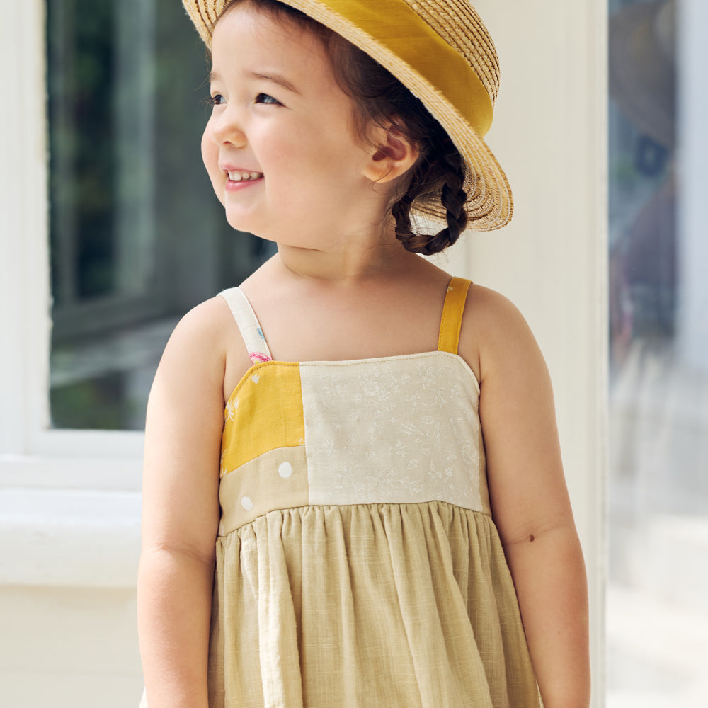 パッチワークワンピース ベージュ 70-80・80-90・90-100cm