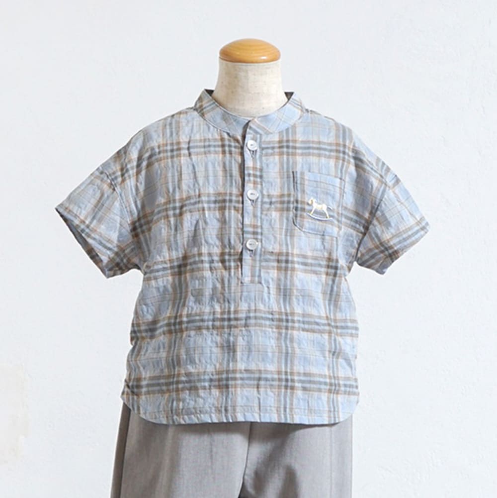 木馬チェックシャツ ライトブルー 80・90・100・110cm