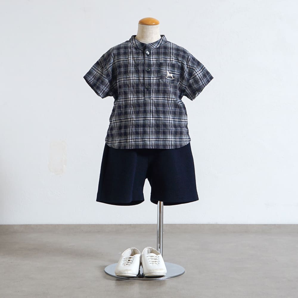 木馬チェックシャツ ネイビー 80・90・100・110cm
