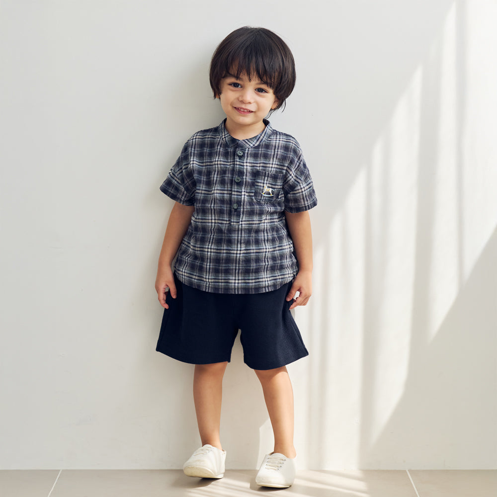 木馬チェックシャツ ネイビー 80・90・100・110cm