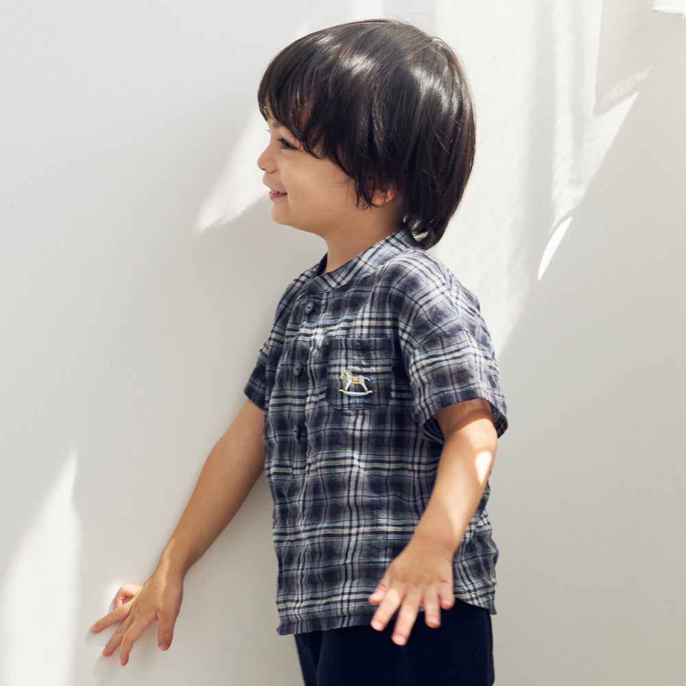 木馬チェックシャツ ネイビー 80・90・100・110cm