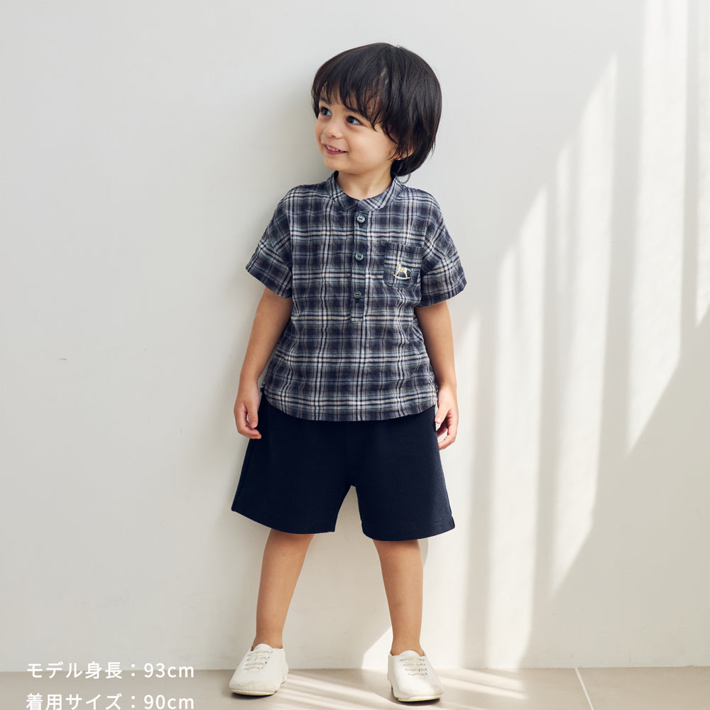 木馬チェックシャツ ネイビー 80・90・100・110cm