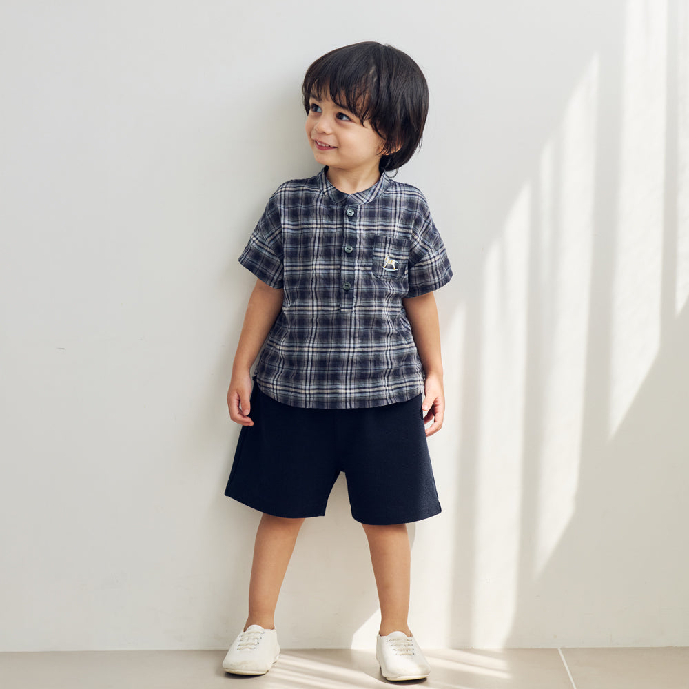 木馬チェックシャツ ネイビー 80・90・100・110cm