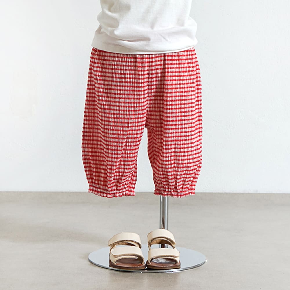 雲ポケットギンガムチェックバルーンパンツ レッド 70-80・80-90・90-100・100-110cm