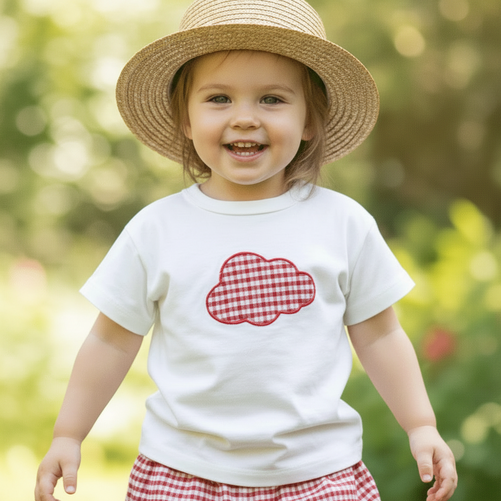ギンガムチェックcloudTシャツ レッド 80・90・100・110cm