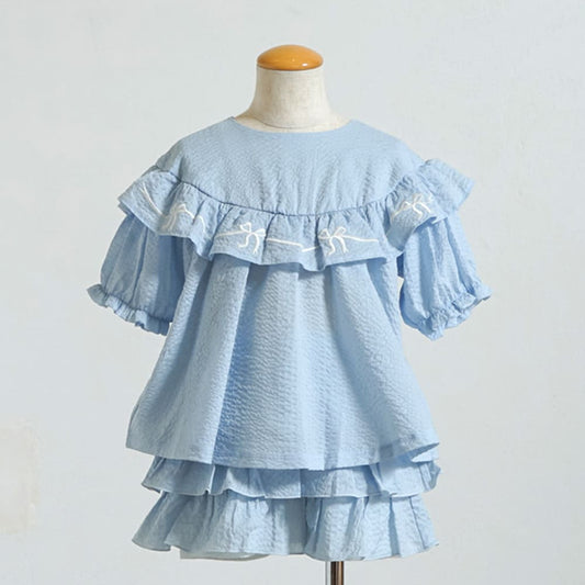 リボン刺繍フリルブラウス ライトブルー 80・90・100・110cm