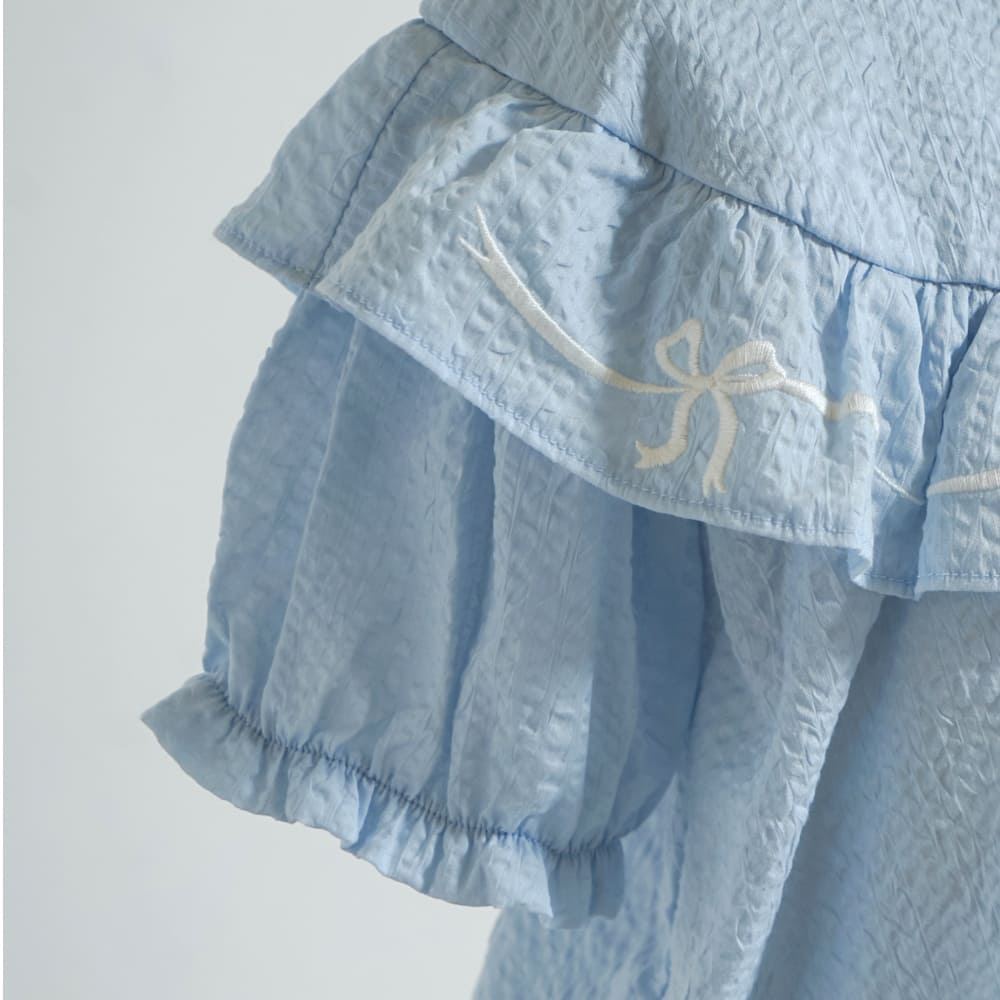 リボン刺繍フリルブラウス ライトブルー 80・90・100・110cm