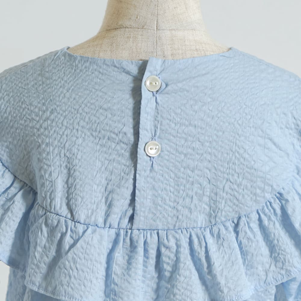 リボン刺繍フリルブラウス ライトブルー 80・90・100・110cm