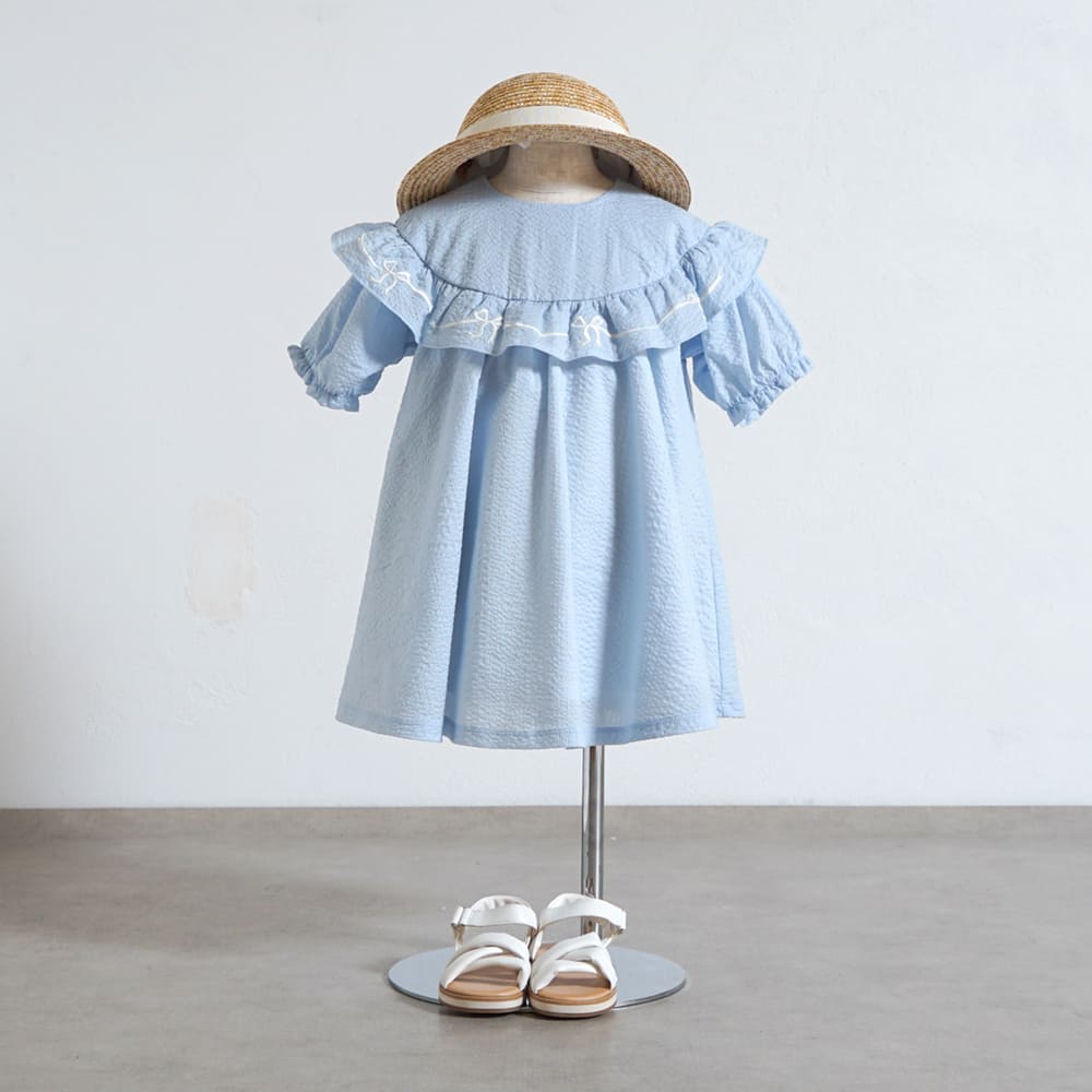 リボン刺繍フリルドレス ライトブルー 80・90・100cm