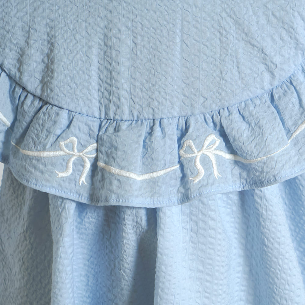 リボン刺繍フリルドレス ライトブルー 80・90・100cm