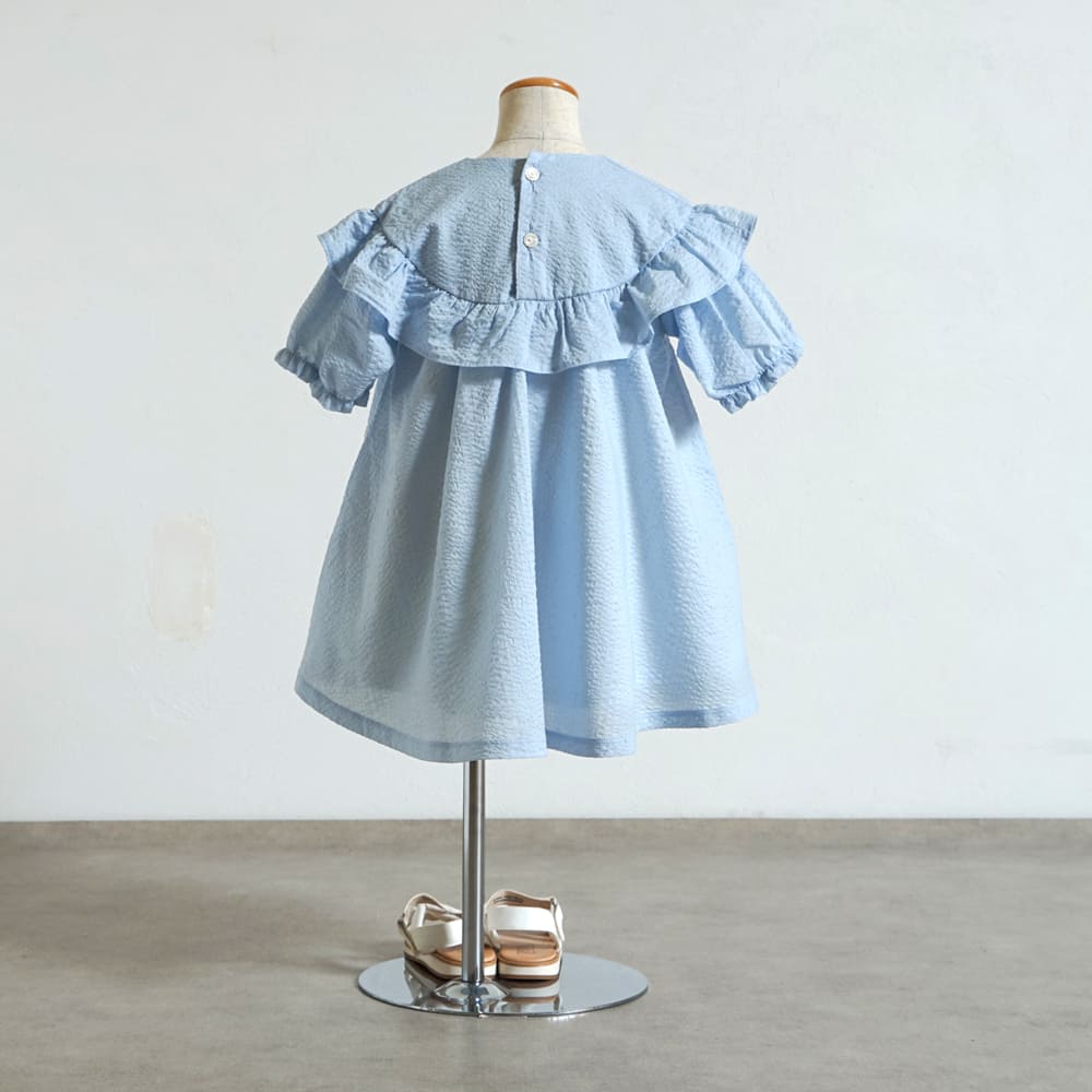 リボン刺繍フリルドレス ライトブルー 80・90・100cm