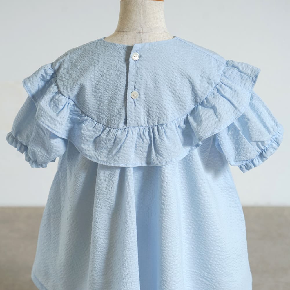 リボン刺繍フリルドレス ライトブルー 80・90・100cm