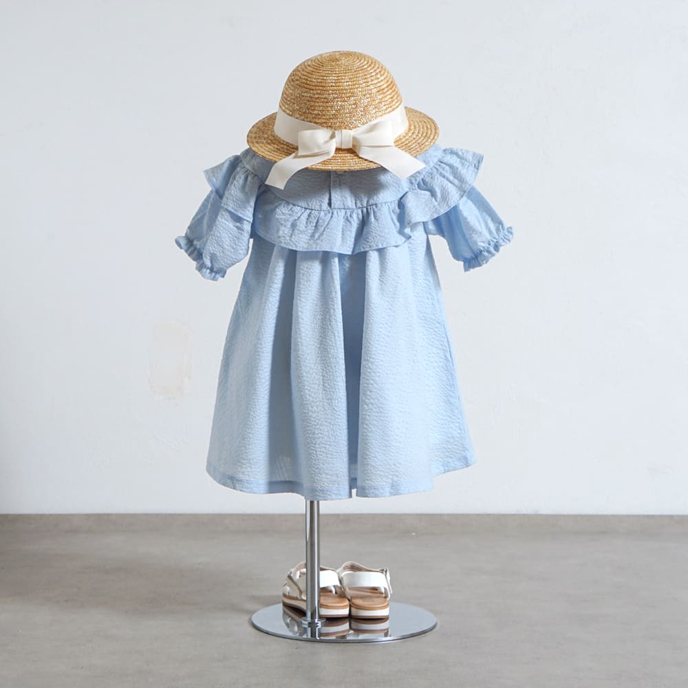 リボン刺繍フリルドレス ライトブルー 80・90・100cm