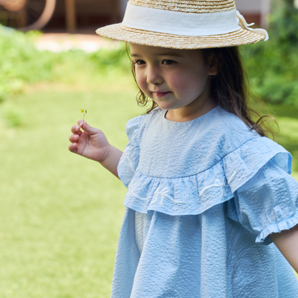 リボンむぎわら帽子 ホワイト 頭回り約44-48・48-52cm