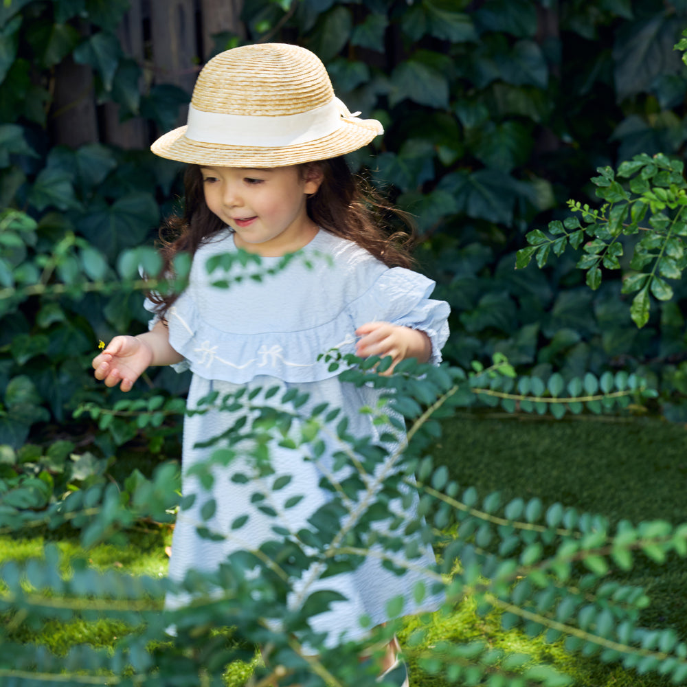 リボン刺繍フリルドレス ライトブルー 80・90・100cm
