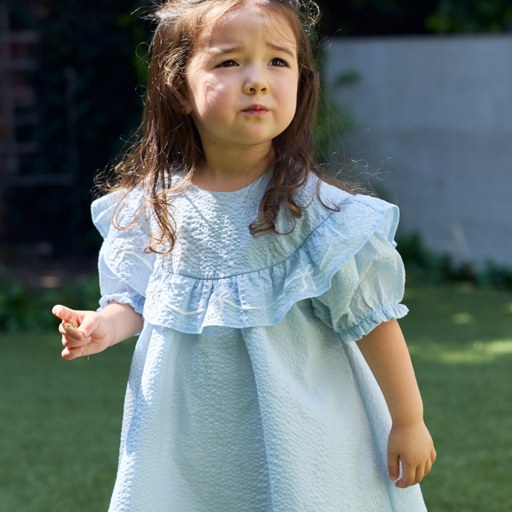 リボン刺繍フリルドレス ライトブルー 80・90・100cm