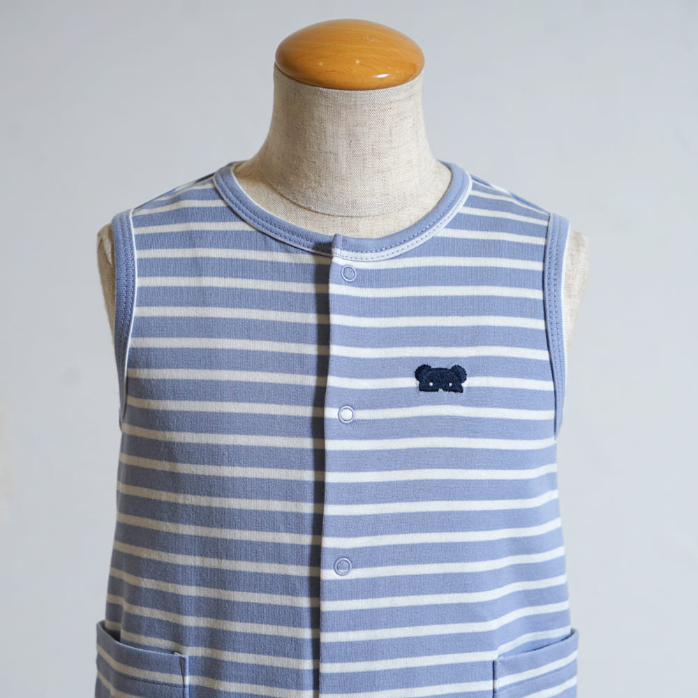 ベアマスクボーダーロンパース ライトブルー 70・80cm