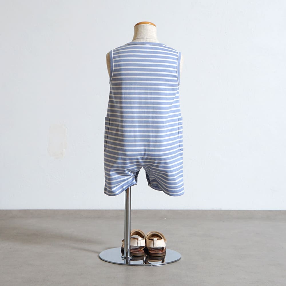 ベアマスクボーダーロンパース ライトブルー 70・80cm