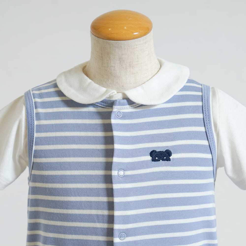 ベアマスクボーダーロンパース ライトブルー 70・80cm