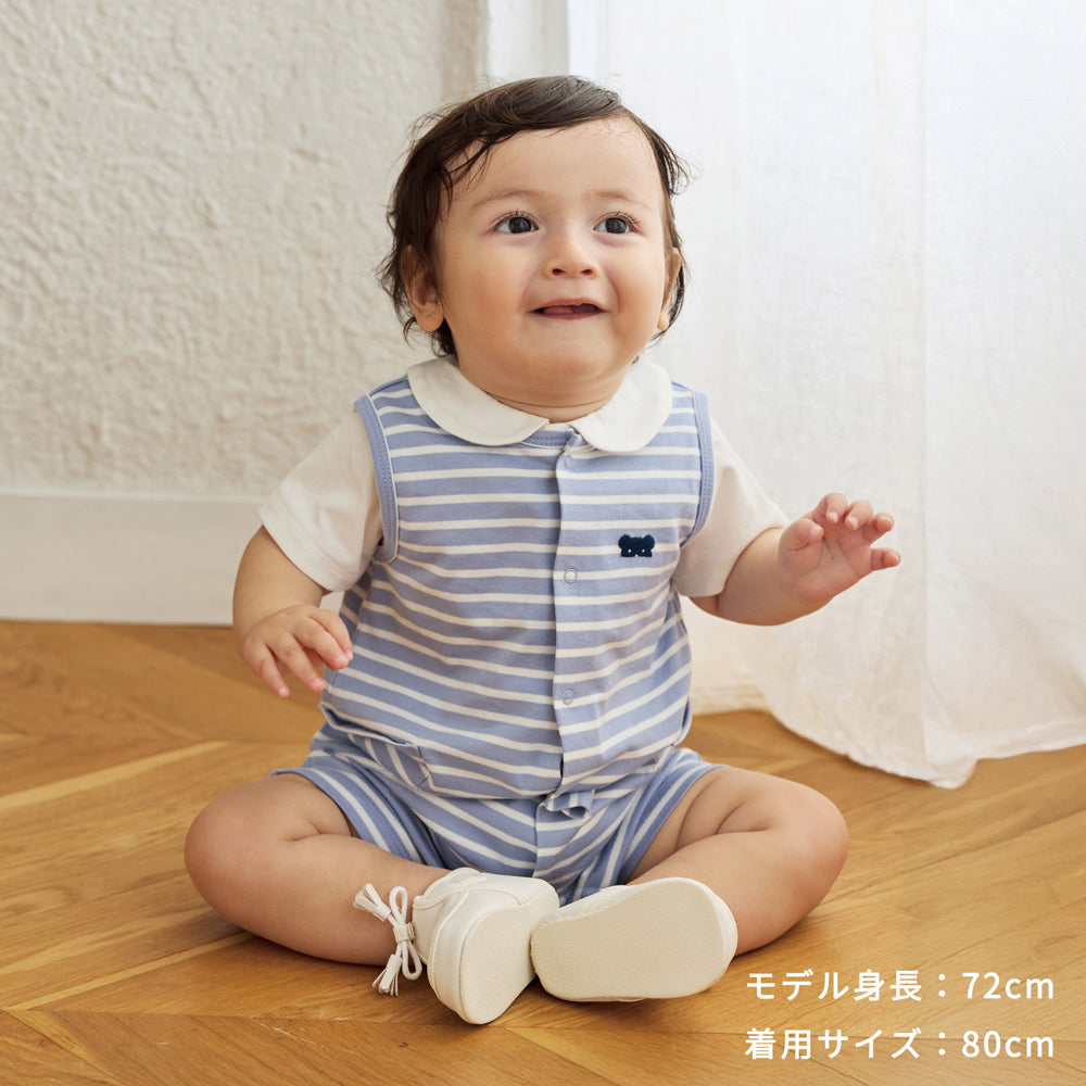 ベアマスクボーダーロンパース ライトブルー 70・80cm