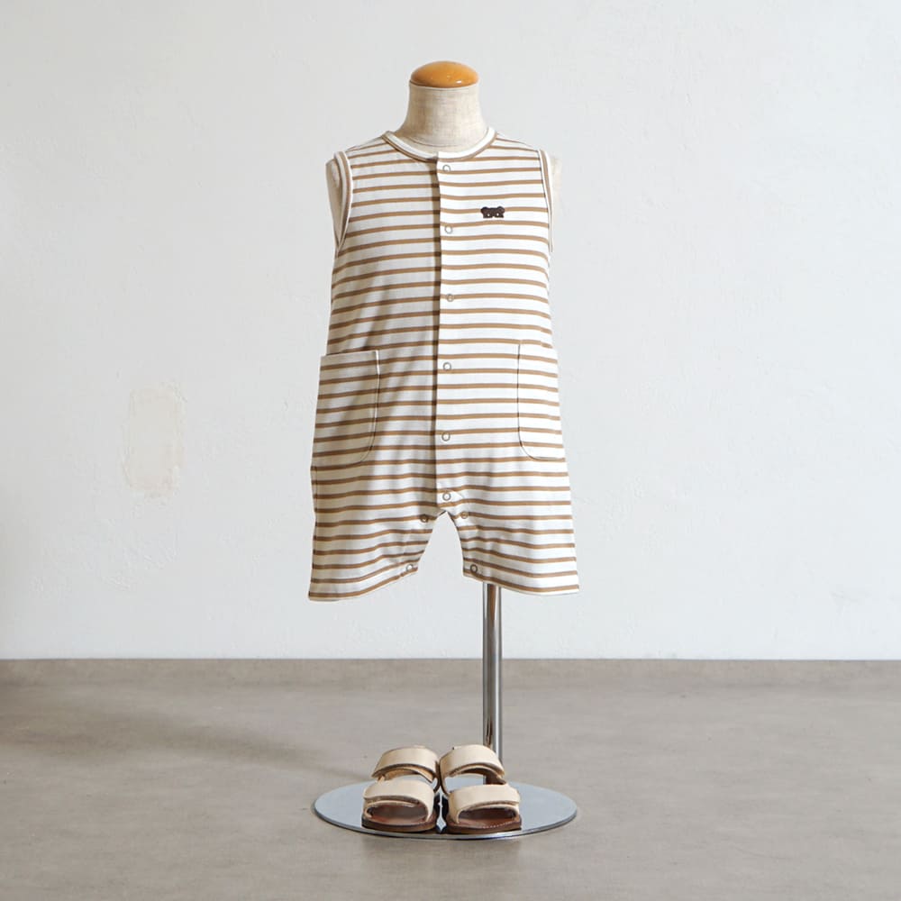 ベアマスクボーダーロンパース モカ 70・80cm