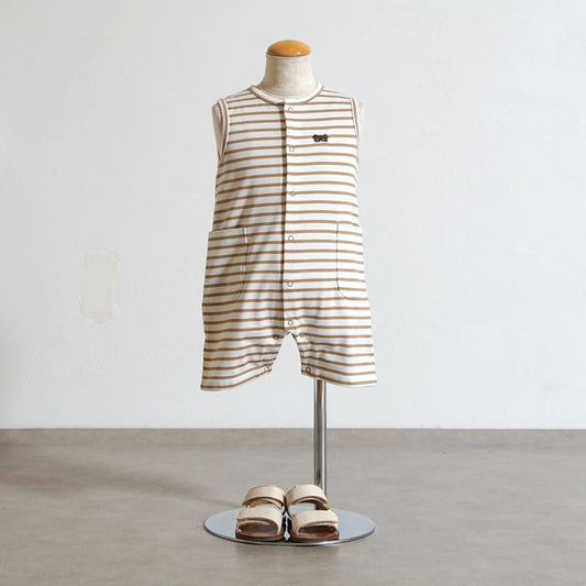 ベアマスクボーダーロンパース モカ 70・80cm