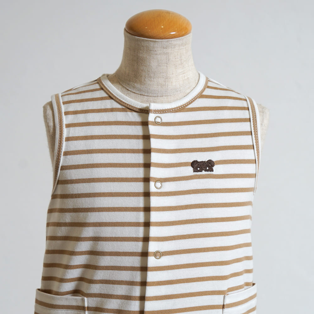 ベアマスクボーダーロンパース モカ 70・80cm