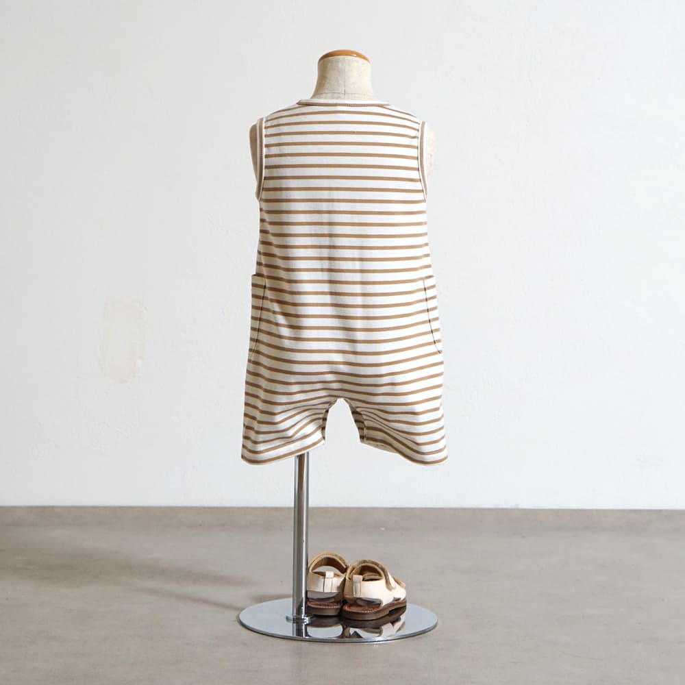 ベアマスクボーダーロンパース モカ 70・80cm