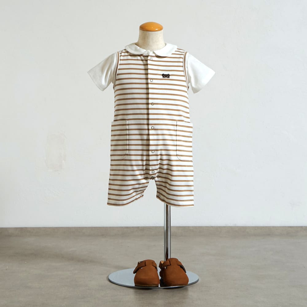 ベアマスクボーダーロンパース モカ 70・80cm