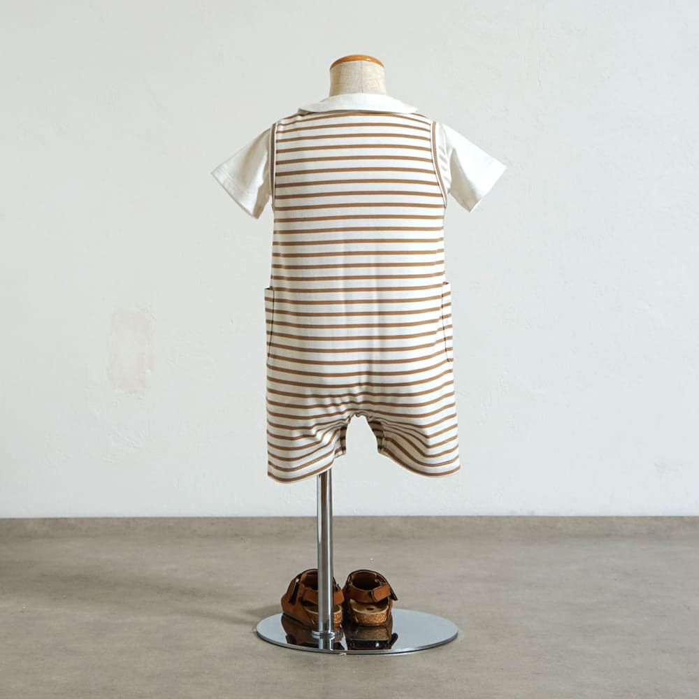 ベアマスクボーダーロンパース モカ 70・80cm