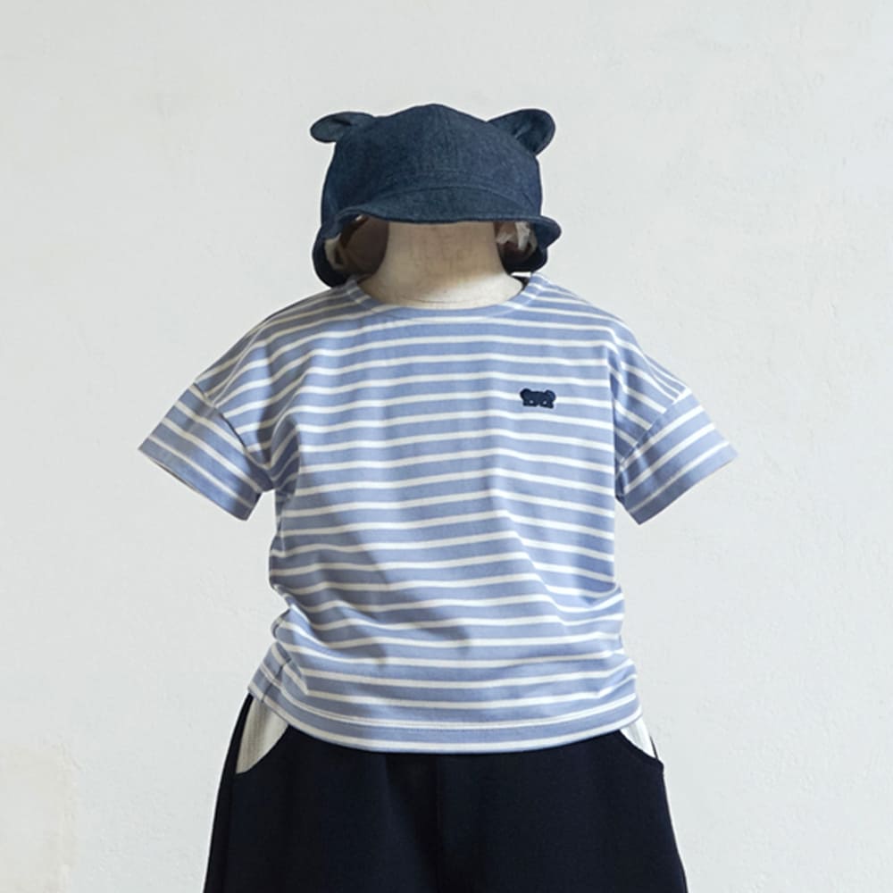 ベアマスクボーダーTシャツ ライトブルー 80・90・100cm