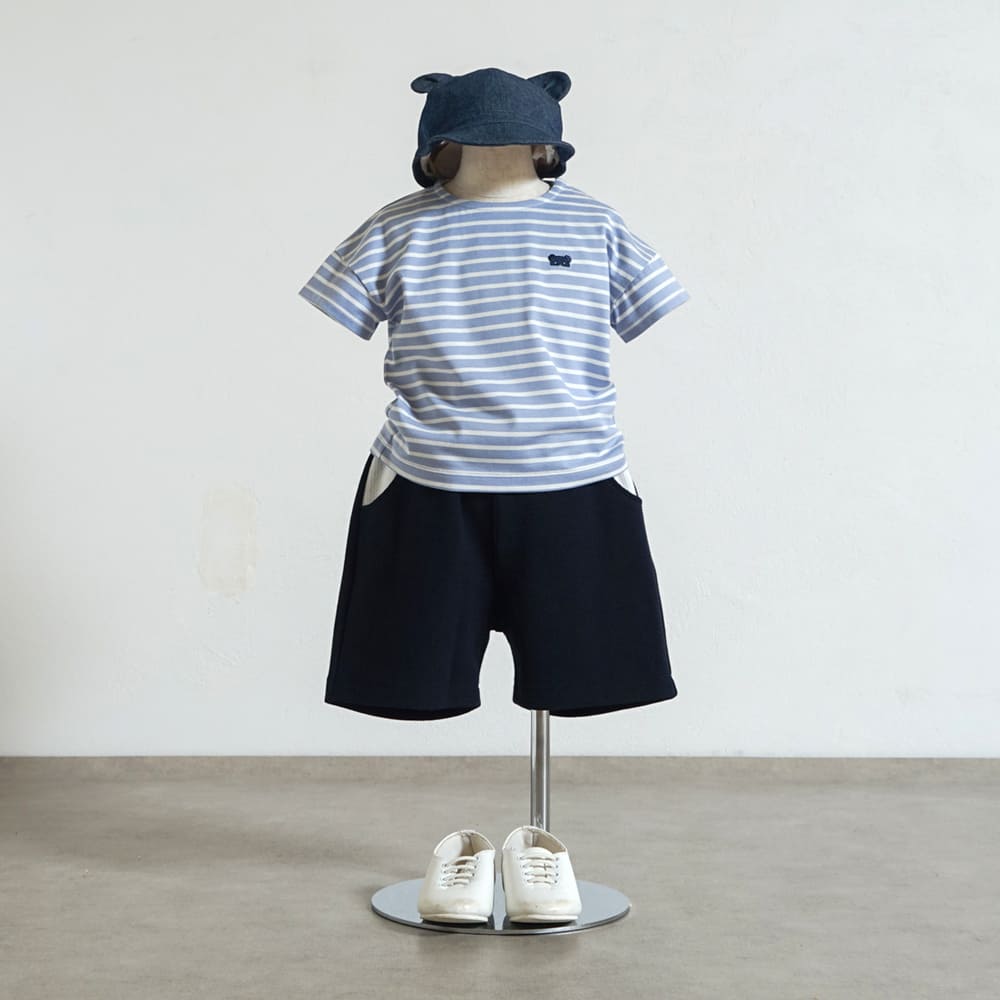ベアマスクボーダーTシャツ ライトブルー 80・90・100cm