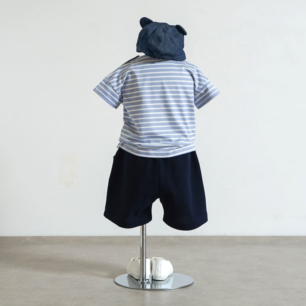 ベアマスクボーダーTシャツ ライトブルー 80・90・100cm